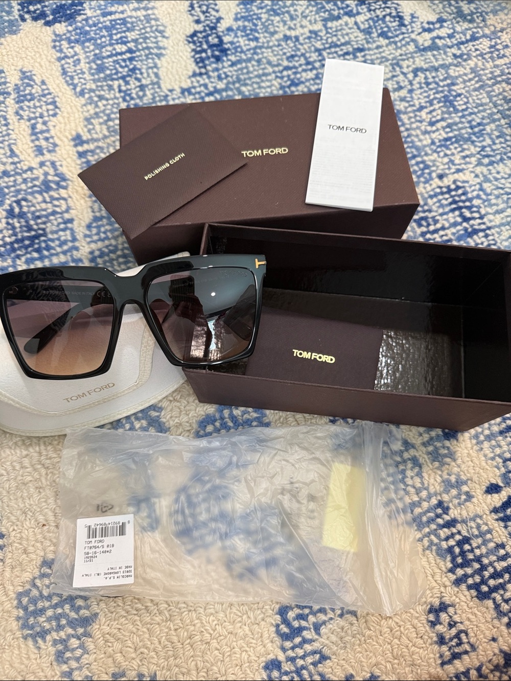 Tom Ford Black and Brown Gradient Square Sunglasses